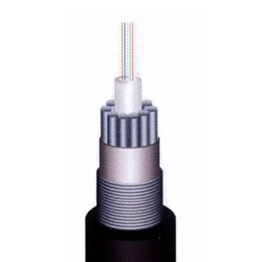 鋼絲加強(qiáng)、皺紋鋼帶縱包、聚乙烯護(hù)套、中心束管式光